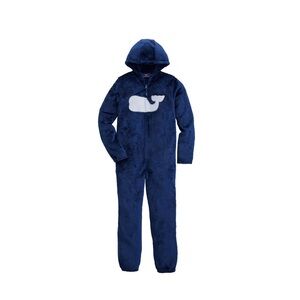 Vineyard Vines Kids High Loft Whale Hooded One-Piece Pajamas Size 16 Large Blue